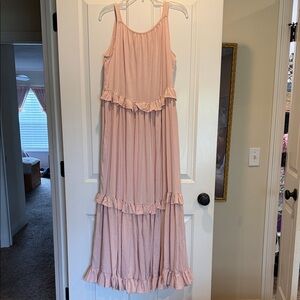 Sleeveless Ruffle Maxi Dress in Blush Pink